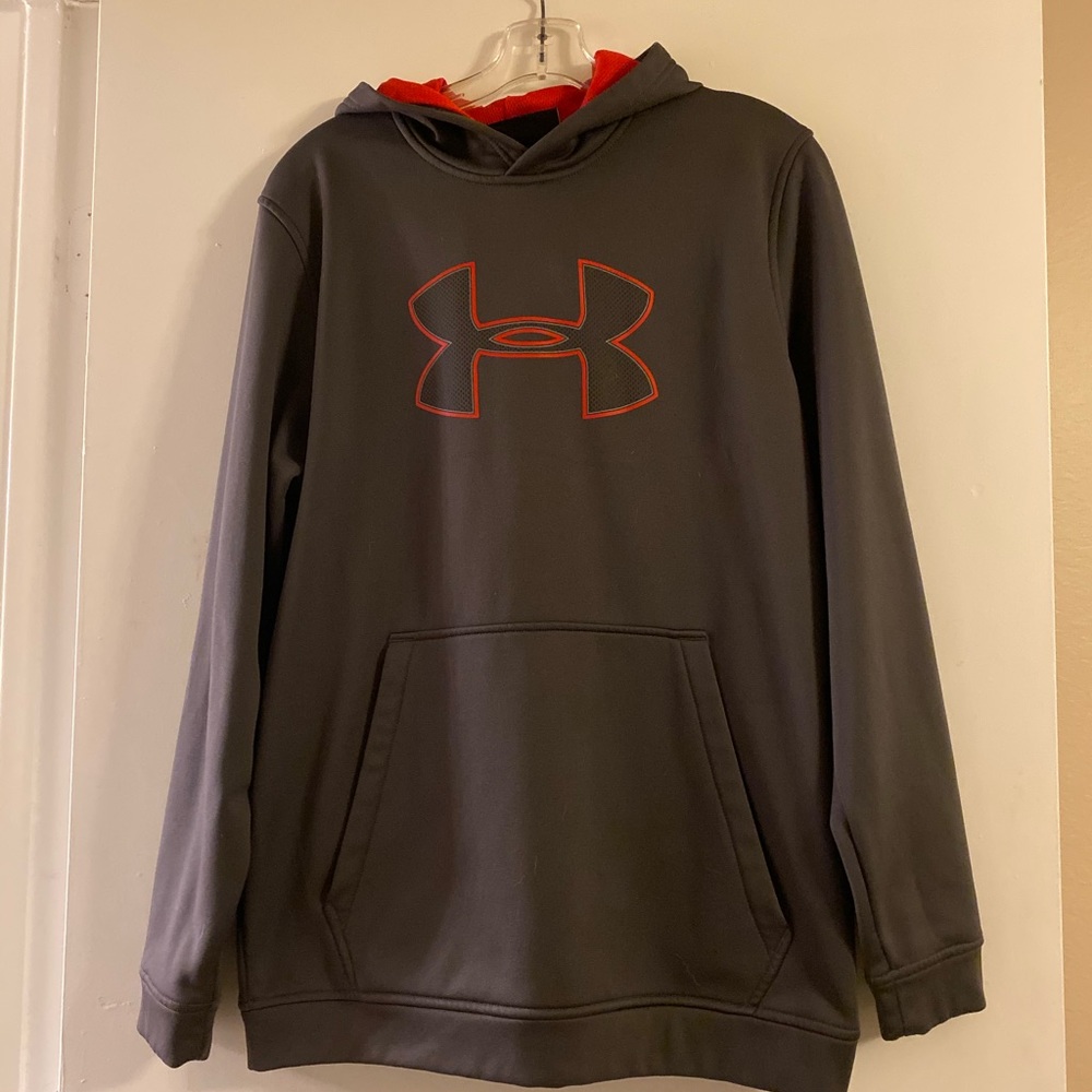 Under armor grey and red hoodie barley worn!
